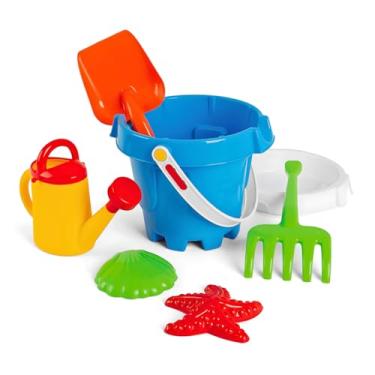 Imagem de Conjunto de brinquedos de praia infantil, 6 peças com balde, regador, ancinho, pá e molde de estrela do mar, cores sortidas (AZUL)