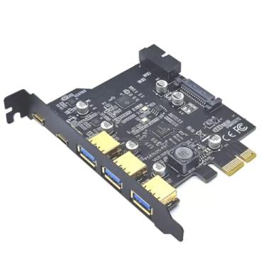 Imagem de Placa PCI Express de 5 portas USB PCIe para 2 x Tipo-C 3 x USB-A com conector interno de 19 pinos adaptador de painel frontal para PC de mesa
