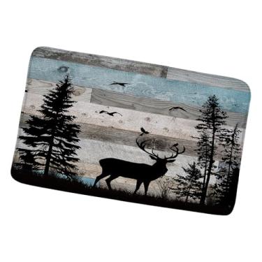 Imagem de QWRSMYX Tapete de banho rústico de veado floresta, cabana, casa de fazenda, campo, campo, caça, acampamento, celeiro, vintage, tábua, madeira, tapetes de banheiro, quarto, cozinha, banheiro, decoração