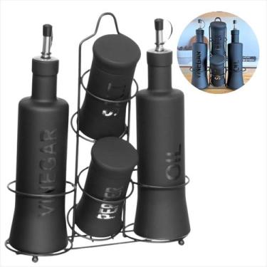 Imagem de Conjunto Galheteiro Nero Com Suporte Saleiro e Pimenteiro - 5 Peças - 