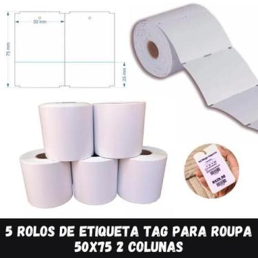 Imagem de 5 rolos Tag Para Roupa Térmica Não Usa Ribbon 50x75 - Duplo - Xd Mega,