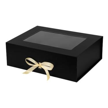 Imagem de PLINJOY Caixa De Presente Extragrande Preta Para Presentes Com Fita 16,5 X 13 X 5,3 Polegadas Caixa De Presente Transparente Com Janela Fecho Magnético Caixas De Presente Com Tampas