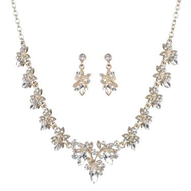 Imagem de Kercisbeauty Colar em Y de contas de strass vintage com brincos de ouro para casamento feminino conjunto de joias de cristal nupcial, one size, Aolly, Sem Pedra Preciosa