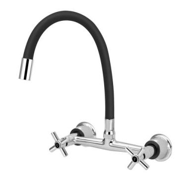 Imagem de Torneira Misturador Gourmet Preto Flexível Cozinha Parede - Modelar