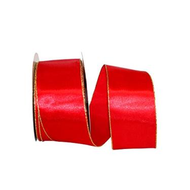 Imagem de Reliant Ribbon Fita de borda metálica com fio acetinado, 10 cm x 45 metros, vermelho/dourado
