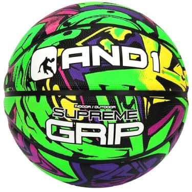 Imagem de AND1 Bola de basquete de borracha Supreme Grip: regulamentação oficial tamanho 7 (75 cm) - Bola de rua de construção de canal profundo, feita para jogos de basquete internos e externos