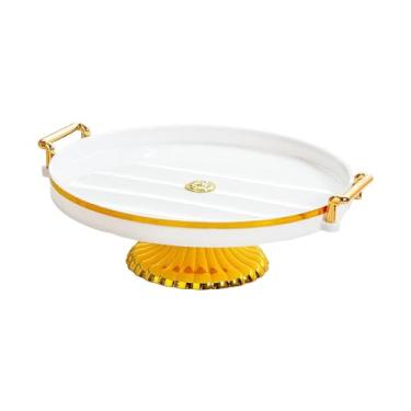 Imagem de WeiLaiKeQi Prato decorativo de cozinha, prato de servir deserto, servidor de exibição de pastelaria com pés, suporte de bolo para doces, biscoitos, muffins, Branco sem tampa