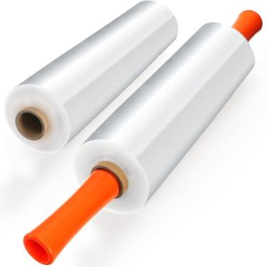 Imagem de Noamus Pacote com 2 películas elásticas, 38 cm x 300 m, envoltório de palete retrátil, calibre 60, revestimento de força industrial com alças, rolo de plástico para embalagem de armazenamento e