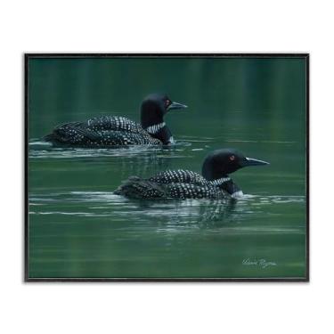 Imagem de Stupell Industries Peaceful Loon Duo Design de arte de parede giclée emoldurado preto por Valerie Rogers, 76 x 61 cm