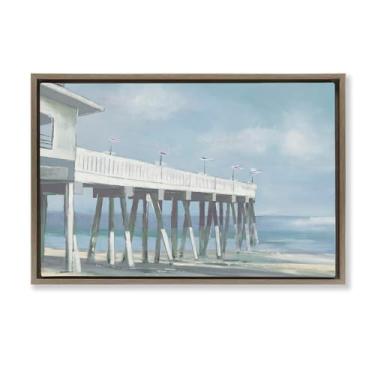 Imagem de Stupell Industries Píer estendido sobre praia marrom flutuador tela emoldurada arte design de parede por Liz Jardine, 25 x 17