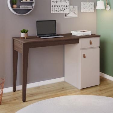 Imagem de Mesa Escrivaninha Helo Candian 1 Porta 1 Gaveta Café/Off White - Jcm Móveis
