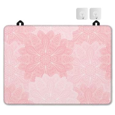 Imagem de Capas superiores de fogão de flores Boho para fogão elétrico, protetor de tampa de fogão de vidro mandala rosa, protetor de cooktop, fogão de cerâmica resistente ao calor, tapete de secagem de louça