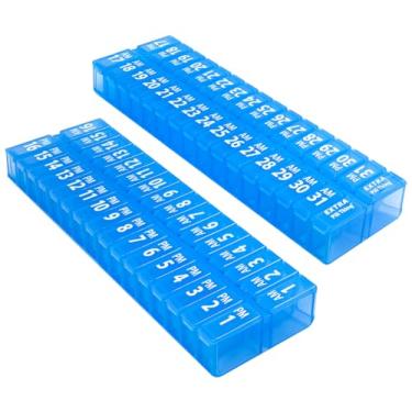 Imagem de Conjunto de planejador de comprimidos mensal XL, duas vezes por dia, organizador de medicamentos para 31 dias da manhã e da tarde, 2 suportes de vitaminas para um mês (GG - 31 dias AM/PM - azul)