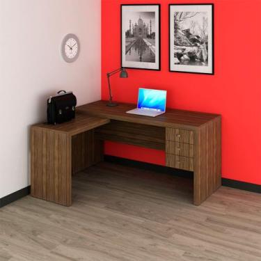 Imagem de Mesa p/ Escritório em L Com 3 Gavetas Nogal Tecnomobili - Tecno Mobili
