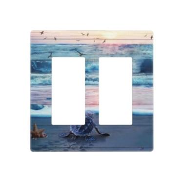 Imagem de Nautical Sea Beach Ocean Turquoise Blue Turtle Seashells Starfish Marine 2 Gang Screwless Double GFCI Decorador/Rocker Outlet Light Switch Wall Plate Covers Decorative Dual Device Receptáculo