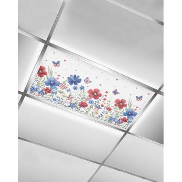 Imagem de Independence Day Butterfly Cosmos Leaves Capa de luz fluorescente, abajur de teto com 10 luminárias magnéticas, painel de cobertura de filtros de luz para qualquer lugar