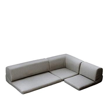 Imagem de Sofá de piso baixo em forma de L sofá secional futon com fita de prevenção de deslizamento conjunto de sofá de sofá (cinza escuro 173 x 36 cm)