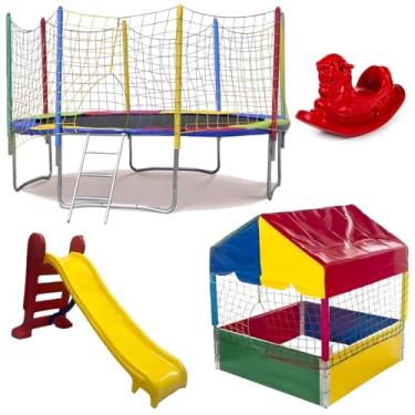 Imagem de Trampolim Cama Elástica Pula Pula 3,05m Piscina de Bolinhas 1,00m Quadrada Escorregador Médio Gangorra 1 Lugar