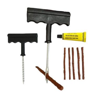 Imagem de Kit Remendo Macarrão Reparo Pneu Carro Moto Sem Câmara Ferro 9 peças -