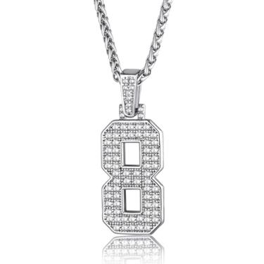 Imagem de KeyStyle Colares de números para homens, colar de corrente com números iniciais brilhantes pingente de diamante simulado hip hop com corrente de strass corrente Spiga, 56+5cm(22''+2''),
