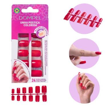 Imagem de 24un Unha Postiça Realista Com Adesivo Vermelho Escuro Manicure Media 