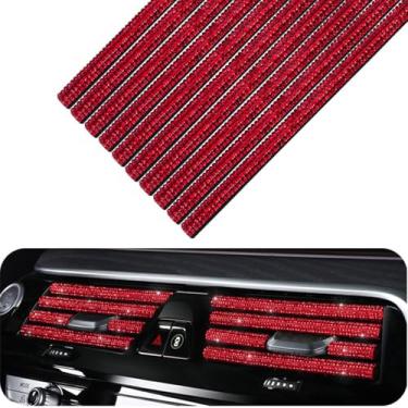 Imagem de MINGZAIQIPEI 10 peças de acabamento de moldagem de carro de diamante brilhante, saída de ventilação de ar condicionado de carro linha de tira de decoração interior (vermelho)