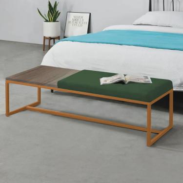 Imagem de Calçadeira Recamier Londres 160cm Industrial Bronze Suede Verde Tampo Quadrado mdf Caramelo - Ahz Móveis