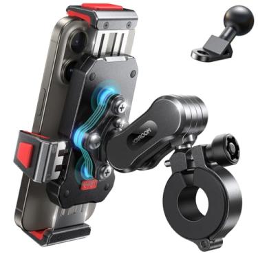Imagem de JOYROOM Suporte de telefone de motocicleta de liga de alumínio com amortecedor de vibração, suporte de telefone de motocicleta para Harley Bike Bicycle Scooter ATV/UTV, compatível com iPhone, Samsung