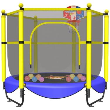 Imagem de VGMiu LS5FT Cama Elastica Infantil com Diâmetro e Cesta de Basquete para até 150 kg, Amarelo, Azul