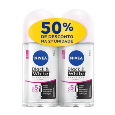 Imagem de NIVEA Kit Desodorante Antitranspirante Roll On Invisible Black & White Clear 50ml