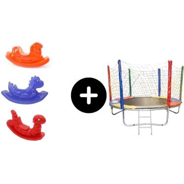 Imagem de Cama elastica 2,30 + Nhoca Vermelho + cavalo laranja + dino azul - para a diversão de garotos e garotas de todas as idades toy kids legal menino menin