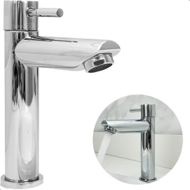 Imagem de Dona D Cor, Torneira Bica Baixa Inox Cromado Pia Banheiro Água Fria 1/4 De Volta Torneira De Lavatório Cuba Bancada Simples Aço Inox 304