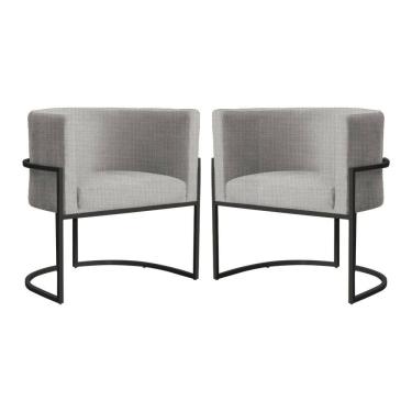 Imagem de Kit 2 Poltronas Decorativa Luana Linho Bege Base Preta Mz Decor