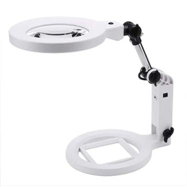 Imagem de MIIKHI Lupas, lâmpada de ampliação de LED, 5 x lupa dobrável com as mãos livres e luz de mesa e mesa, visão iluminada regulável e portátil