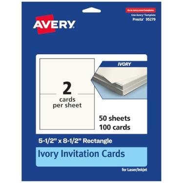 Imagem de Avery Cartões de convite retangulares imprimíveis, 14 cm x 21,6 cm, cartolina marfim, cartões a laser/jato de tinta, total de 100