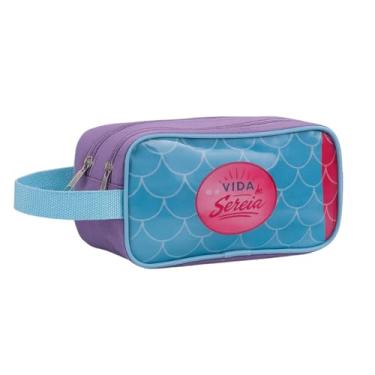Imagem de Estojo Infantil Duplo Escolar Feminino Reforçado Premium Menina Sereia Cristal