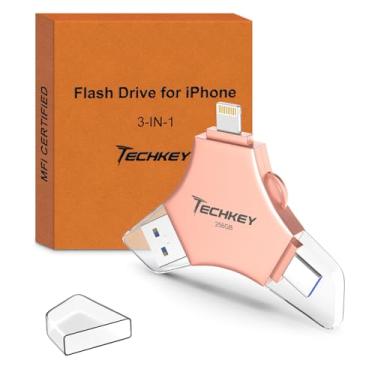Imagem de Flash Drive USB 3.0 certificado MFi de 256 GB para iPhone, 3 em 1 com memória externa para fotos, vídeos, armazenamento de dados/backup, polegar/salto/discos rígidos de alta velocidade para iPad