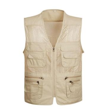 Imagem de Colete De Pesca Fotográfico Sem Mangas Com Zíper E Malha Respirável Com Vários Bolsos Masculino, Colete Militar Caça Ao Ar Livre De Verão, Para Caminhadas, Escaladas, Fotografia(Khaki,4X-Large)