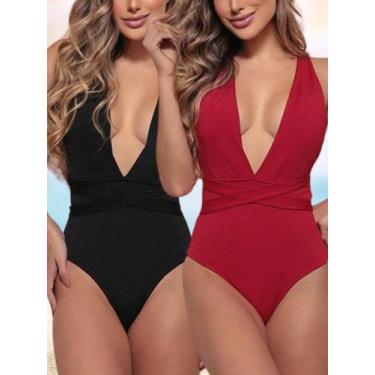 Imagem de Kit Maio Feminino Preto e Vermelho Frente Única Com Bojo Com Amarração