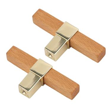 Imagem de 2 PCs Elegantes Rede de Madeira Puxa Alças Omic para Gavetas e Armários de Cozinha Em Eleg den H (Dourado)