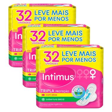 Imagem de Kit 3 Absorvente Intimus Tripla Proteção c/ Abas-Seca 32 und