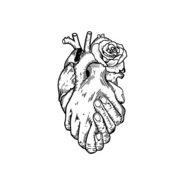 Imagem de Tatuagens temporárias, segurando Hs com flores e coração, tatuagens de flores, resistentes à água, duram de 1 a 2 semanas, aparência de tatuagem real, resiliência,18 x 11 cm