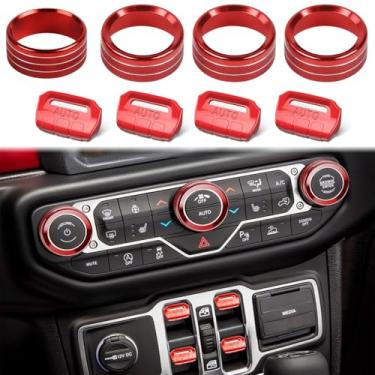 Imagem de 8 peças de capas de botão de metal, capas de botão de interruptor de janela acessórios JT para volume, rádio, ar condicionado, capas de botão de interruptor de farol compatíveis com Jeep Wrangler JL