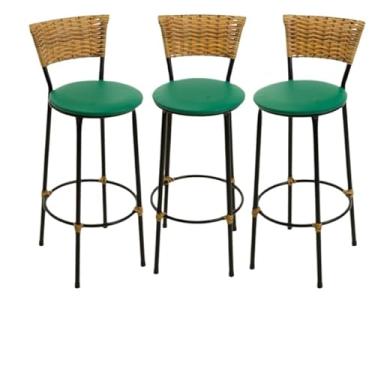Imagem de kit 3 banquetas alta fibra sintética junco vime cozinha moderna área gourmet(3.bq.alta.imbuia/verde)
