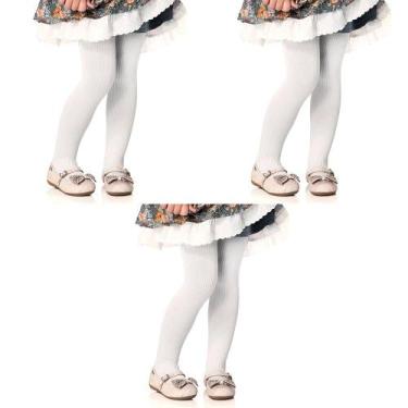 Imagem de Kit 3 Meias-Calças Selene Canelada Infantil, Branco, P