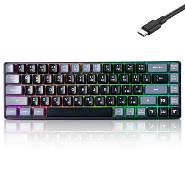 Imagem de Teclado portátil com fio 60% de sensação mecânica para jogos, retroiluminado por LED RGB compacto de 68 teclas, mini teclado de escritório com fio para Windows, laptop, PC, Mac, jogador, digitador