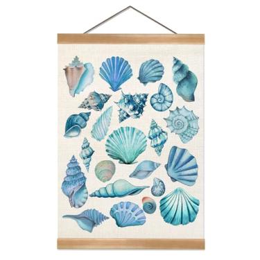 Imagem de ZTGDA Moldura de cabide de pôster de criaturas marinhas, decoração de parede engraçada de concha do mar, presentes para amantes do oceano, arte de parede de estrela do mar para decoração de quarto e