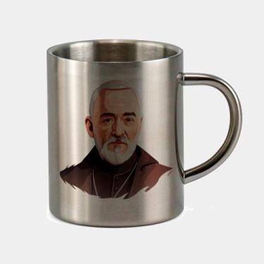 Imagem de Caneca de Inox Premium Prateada 400ml Santo Padre Pio Igreja Catolica 