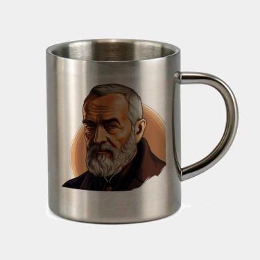 Imagem de Caneca de Inox Premium Prateada 400ml Santo Padre Pio Igreja Catolica 