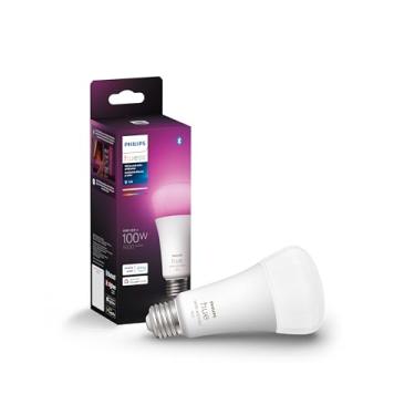 Imagem de Philips Hue Lâmpada inteligente A21 de alto lúmen branca e colorida, 1600 lúmens, compatível com Bluetooth e Zigbee (hub opcional), funciona com Alexa e Google Assistant, 1 lâmpada